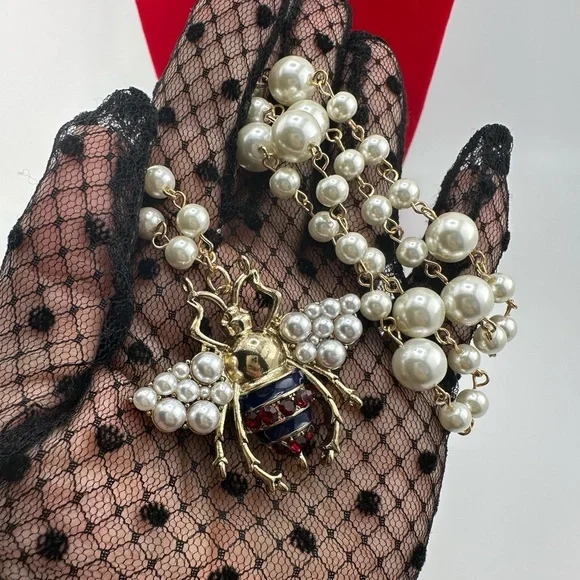 Anthropologie Pearl Bee Elegant Long Gold Necklace - Picture 6 of 12